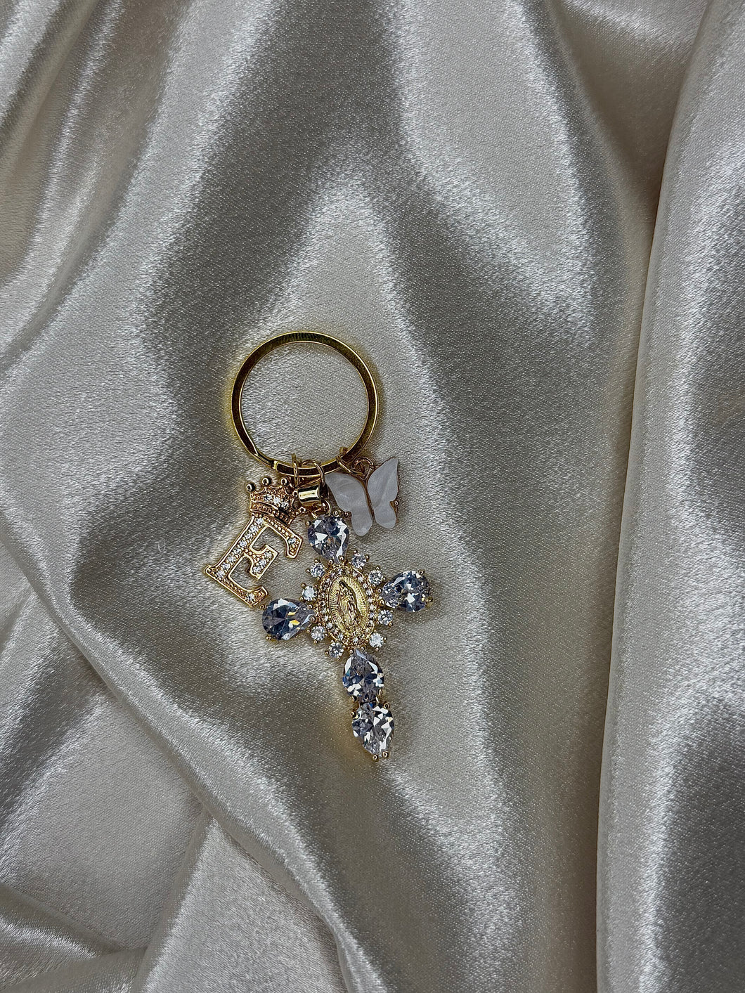 Crystal Cross, Initial, and Butterfly Keychain