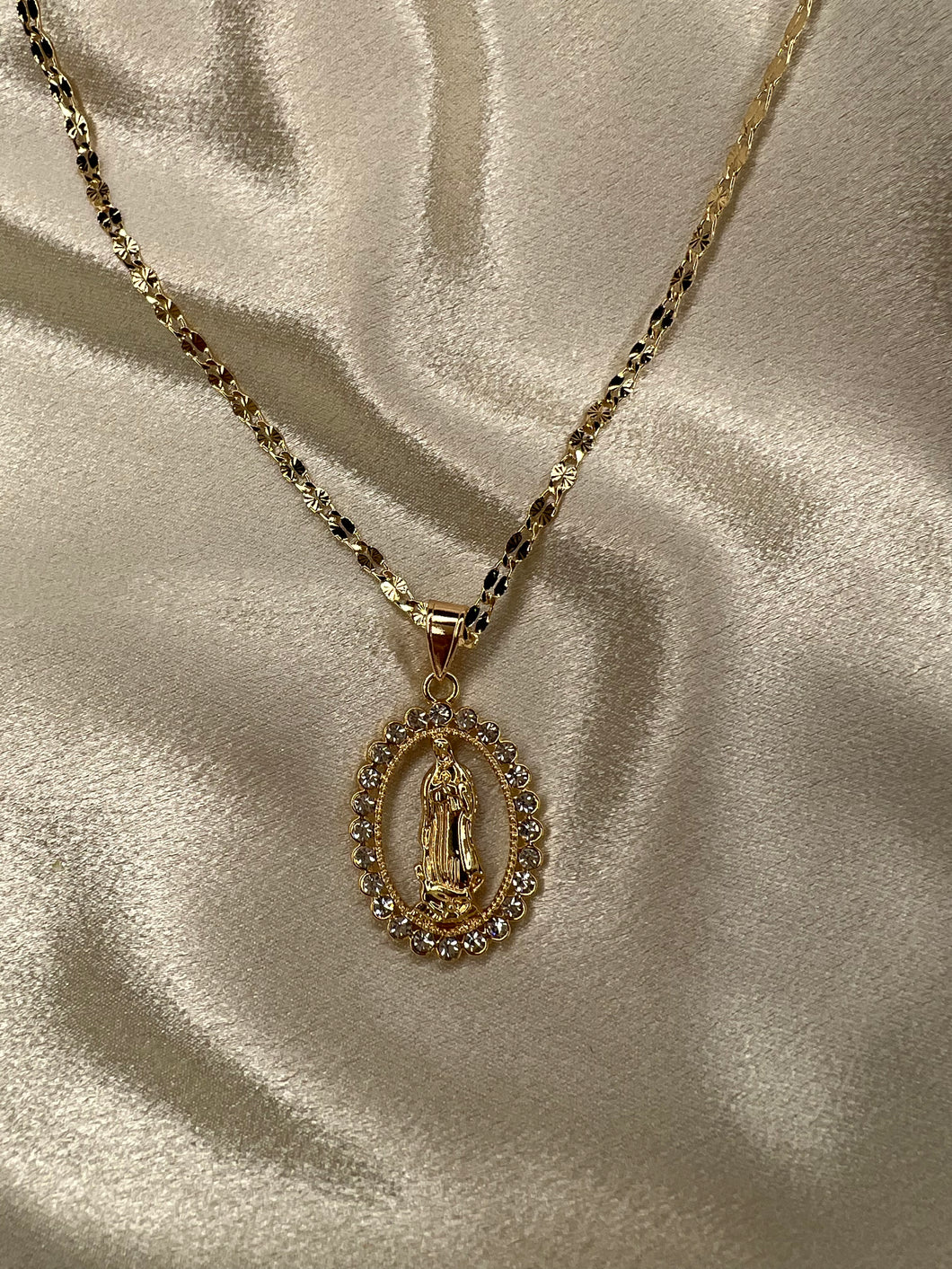 Round Crystal Virgencita Necklace