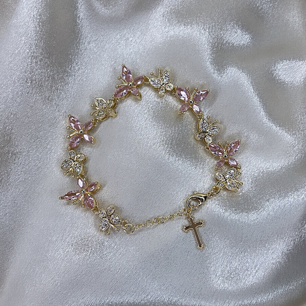 Light Pink Butterfly And Diamond Bracelet